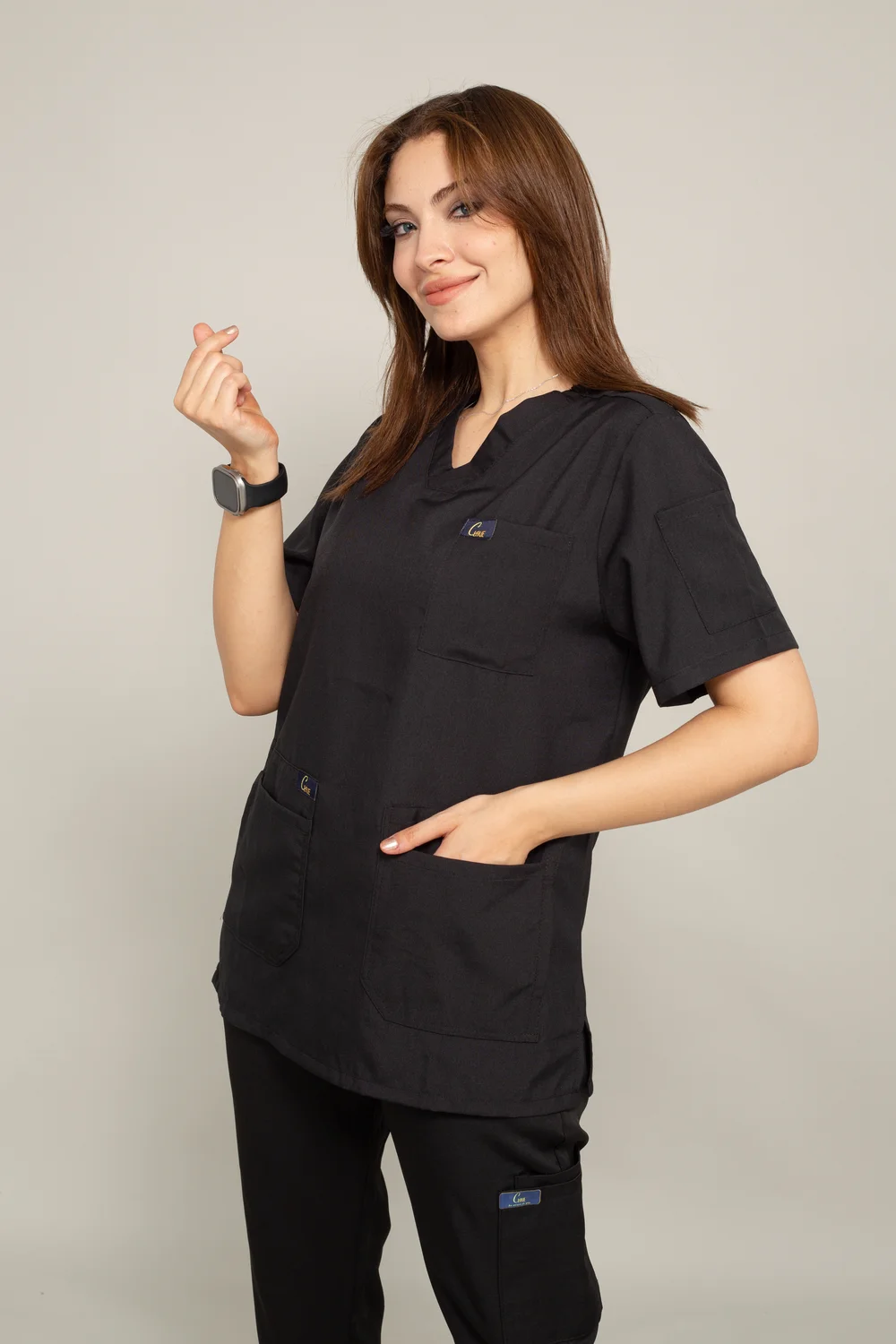 Scrub top - half sleeves - unisex - polyester - color black